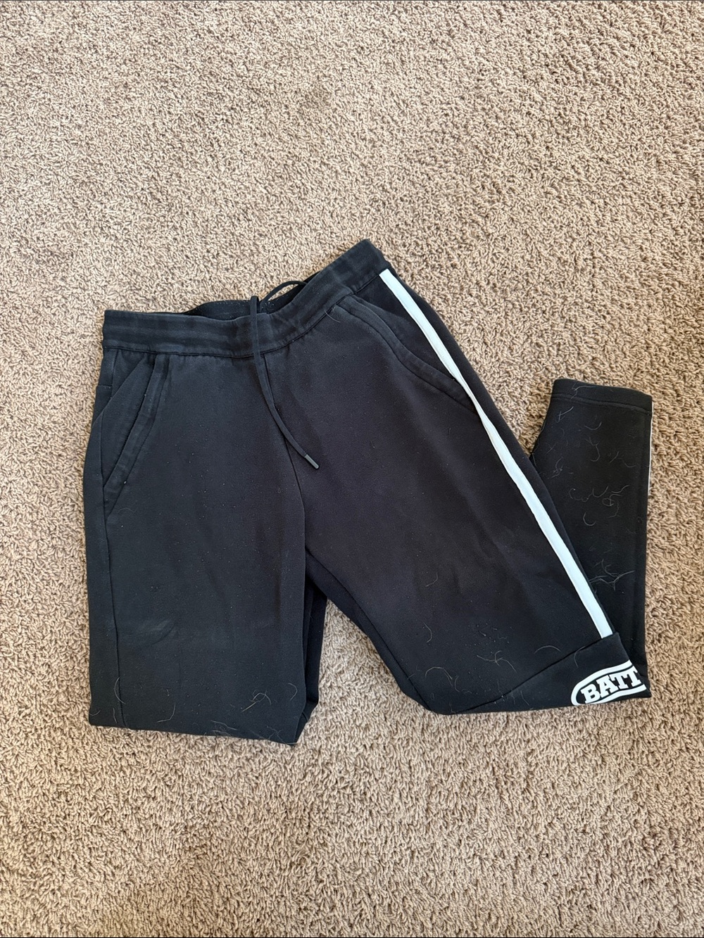Black Kids Joggers with White Side Stripe and Logo Patch